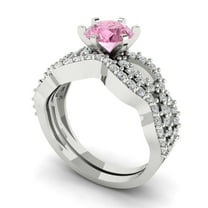 1.52 ct Brilliant Round Cut Pink Zircon 18K White Gold Solitaire with Accents Engagement Bridal Wedding Ring Band Set size 3.5