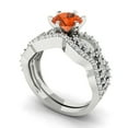 thumbnail image 1 of 1.52 ct Brilliant Round Cut Red Zircon 18K White Gold Solitaire with Accents Engagement Bridal Wedding Ring Band Set size 5.75, 1 of 7