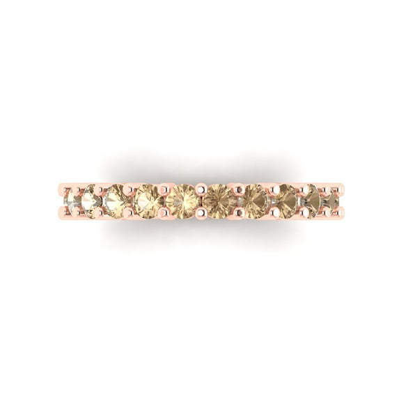 1.52 ct Brilliant Round Cut Synthetic Yellow Moissanite 18K Rose Gold Eternity Band SZ 6.75