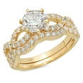thumbnail image 1 of 1.52 ct Round Cut Genuine Cultured Diamond SI1-SI2 I-J 18K Yellow Gold Engagement Wedding Bridal Set Designer Ring bW/ Set W/ Crystal side stones size 10.5, 1 of 6