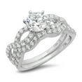thumbnail image 1 of 1.52 ct Round Cut Genuine Cultured Diamond VS1-VS2 G-H 18K White Gold Engagement Wedding Bridal Set Designer Ring bW/ Set W/ Crystal side stones size 4.5, 1 of 7