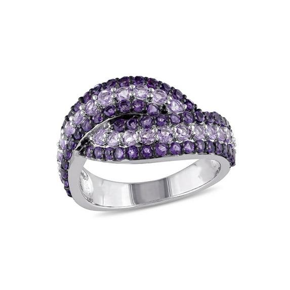 1.53 (Ctw) Afrikan Amethyst & Rose De France Cross Over Ring in Sterling Silver for Women