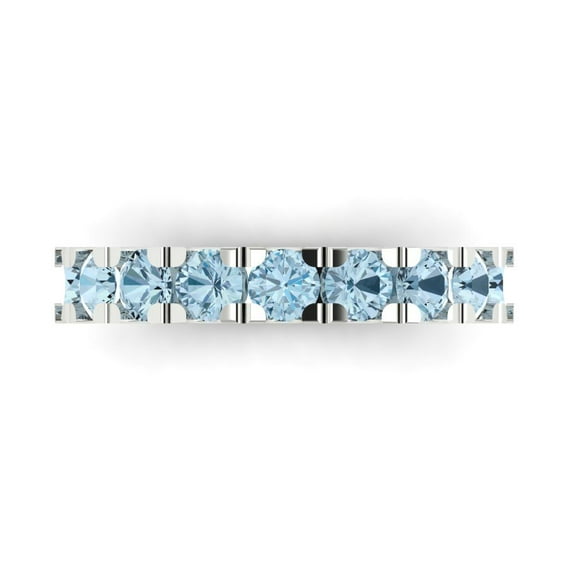 1.53 ct Brilliant Round Cut Natural Aquamarine 18K White Gold Stackable Band SZ 3.75
