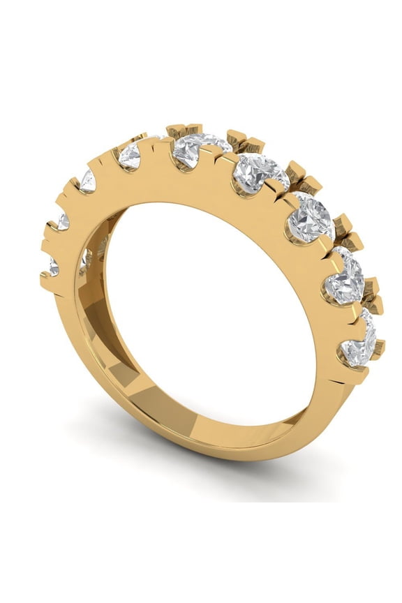 14K Yellow Solid Gold Custom Laser Engraved Women's Solid Gold Ring Stackable Statement Band With Round Cut 1.53TCW