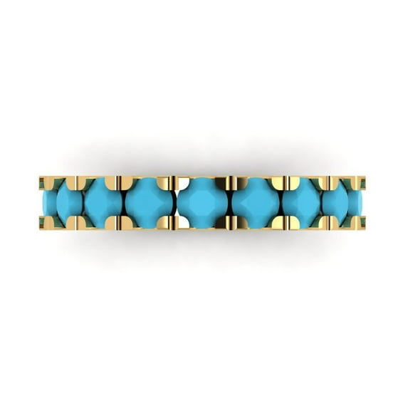 1.53 ctw Wedding Band for Women - 14K Yellow Gold Simulated Turquoise Stackable Eternity Ring
