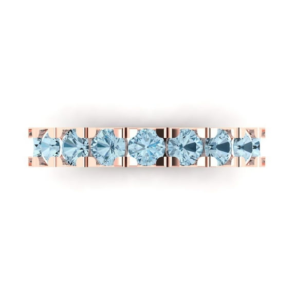 1.53 ctw Wedding Band for Women - 18K Rose Gold Natural Aquamarine Stackable Eternity Ring