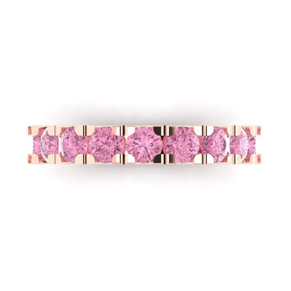 1.53 ctw Wedding Band for Women - 18K Rose Gold Simulated Pink Diamond Stackable Eternity Ring