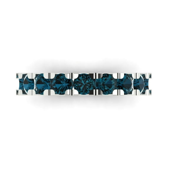 1.53 ctw Wedding Band for Women - 18K White Gold Natural London Blue Topaz Stackable Eternity Ring