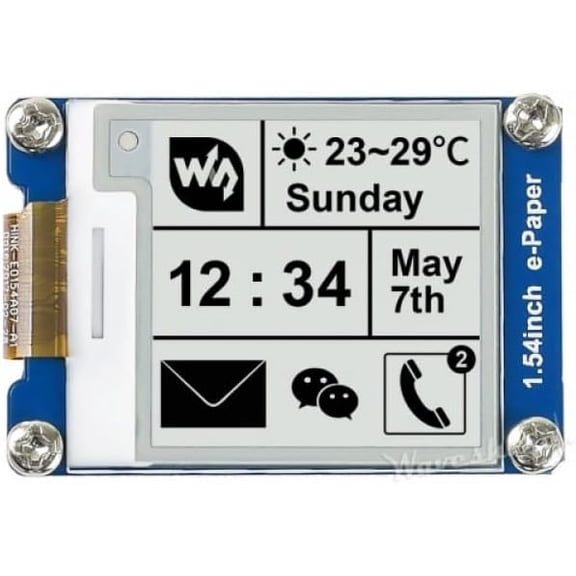 1.54 Inch 200x200 Resolution E-Ink Display Module Ultra Low Power SPI Interface for Microcontroller IoT Development Board SKU-12955
