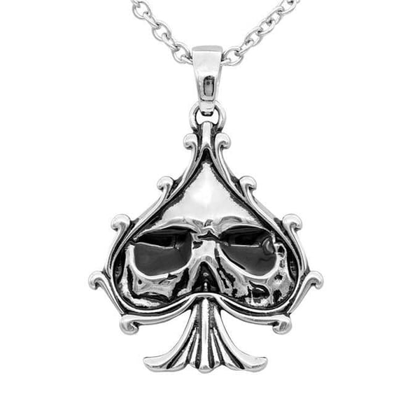1.54 x 1.3 in. Skull Black Spade Necklace