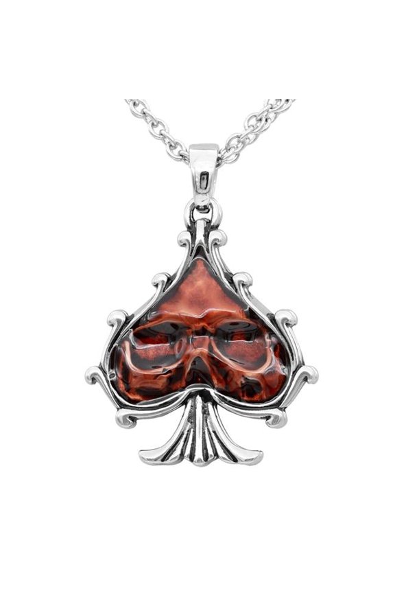 1.54 x 1.3 in. Skull Red Spade Necklace