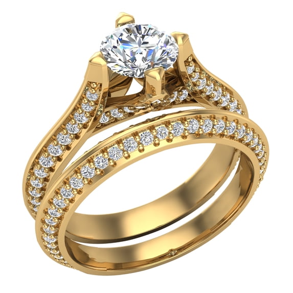 1.55 CT Knife Edge Pavé Set Diamond Wedding Ring with Band 14K Gold ( G , SI )
