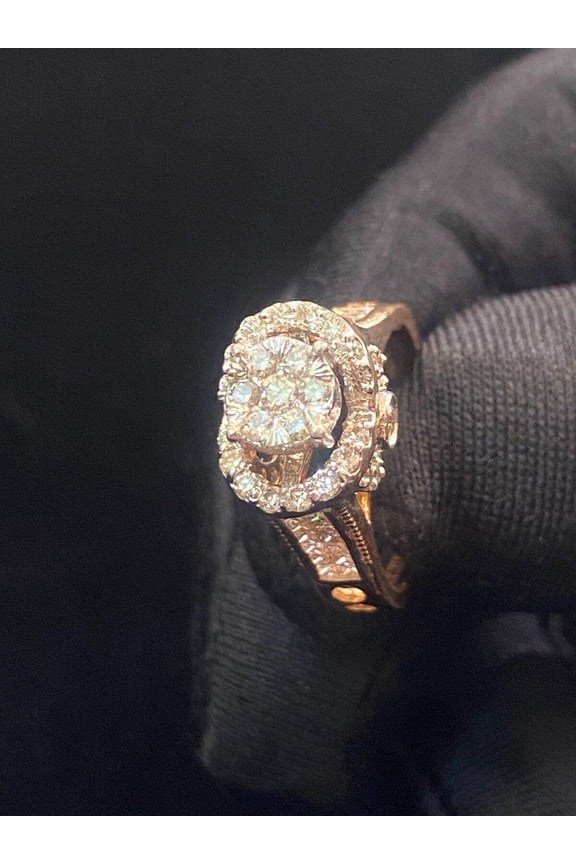 1.55 Carats Round Princess Cut Natural Diamonds Halo Cocktail Ring In Hallmark 14K Rose Gold