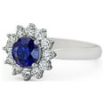 thumbnail image 1 of 1.55 Ct Beautiful Floral Halo Round Shape Natural Blue Sapphire Diamond Engagement Ring for her 14K White Gold Size 8.5, 1 of 7