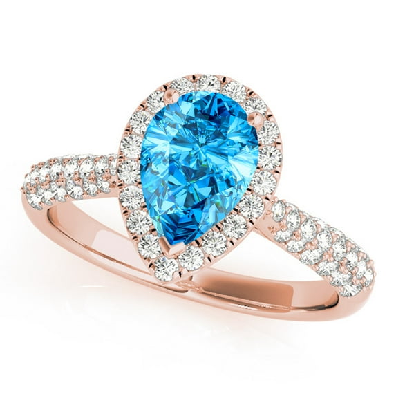 1.55 Ct Diamond & Pear Shaped Blue Topaz Engagement/Wedding Ring - 10K Gold