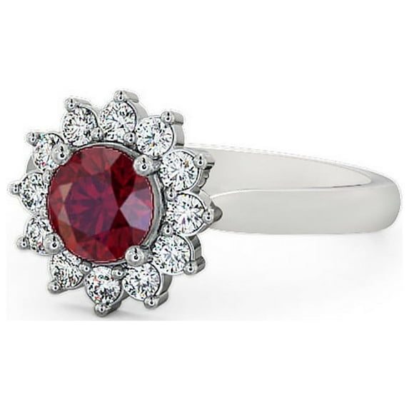 1.55 Ct Round Cut Natural Red Ruby Diamond Wonderful Floral Halo Wedding Ring 14K White Gold Size 8