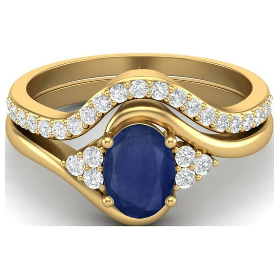 1.55 Ctw Blue Sapphire 925 Sterling Silver Gold Vermeil Classic Dual Band Valentines Day Gifts Ring