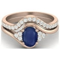 thumbnail image 1 of 1.55 Ctw Blue Sapphire 925 Sterling Silver Rose Vermeil Classic Dual Band Valentines Day Gifts Ring, 1 of 1
