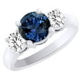 thumbnail image 1 of AFFY (1.55ct) Simulated Blue Sapphire & White Diamond Three Stone Engagement Ring In 14k White Gold With Ring Size 9, 1 of 2