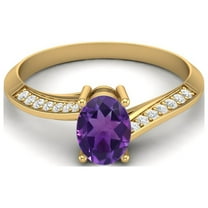 1.56 Cts Oval Amethyst 925 Sterling Silver Gold Vermeil Solitaire Accent Woman Halo Valentines Day Gifts Ring