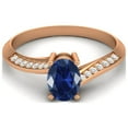 thumbnail image 1 of 1.56 Cts Oval Blue Sapphire Syn. 925 Sterling Silver Rose Vermeil Solitaire Accent Woman Halo Valentines Day Gifts Ring, 1 of 4