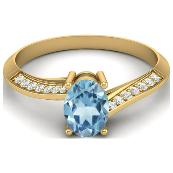 1.56 Cts Oval Blue Topaz 925 Sterling Silver Gold Vermeil Solitaire Accent Woman Halo Mother's Day Gift Ring