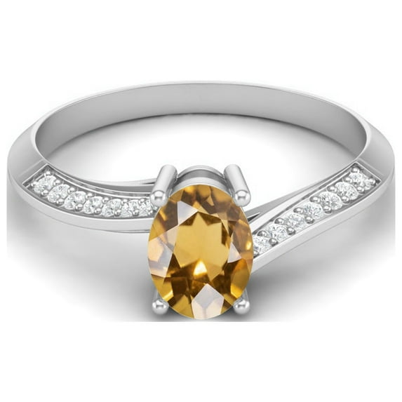 1.56 Cts Oval Citrine 925 Sterling Silver Solitaire Accent Woman Halo Valentines Day Gifts Ring