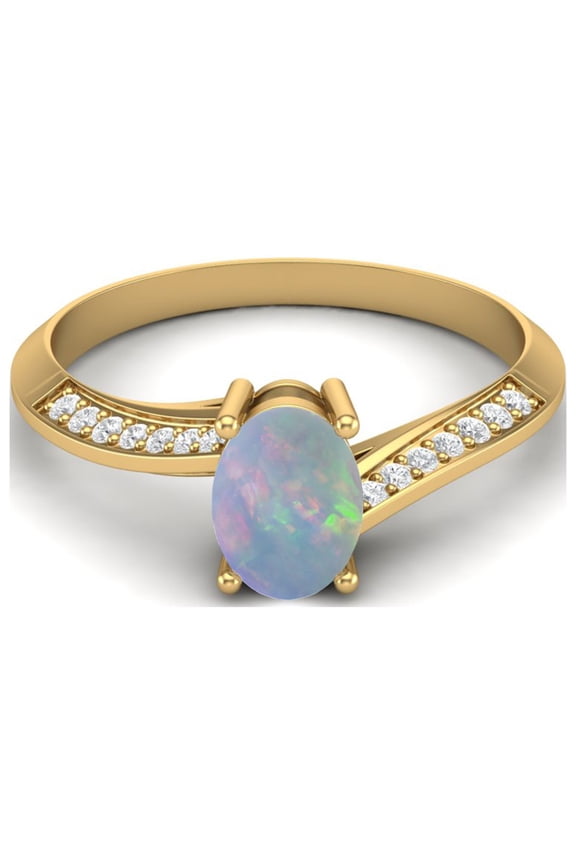 1.56 Cts Oval Ethiopian Opal 925 Sterling Silver Gold Vermeil Solitaire Accent Woman Halo Valentines Day Gifts Ring