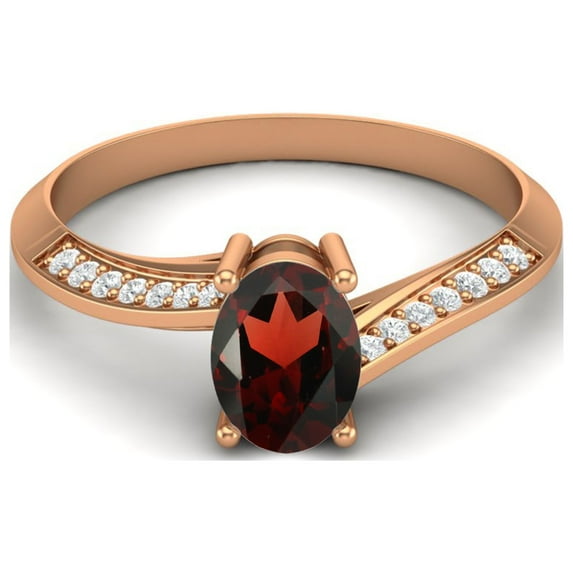1.56 Cts Oval Garnet 925 Sterling Silver Rose Vermeil Solitaire Accent Woman Halo Mother's Day Gift Ring