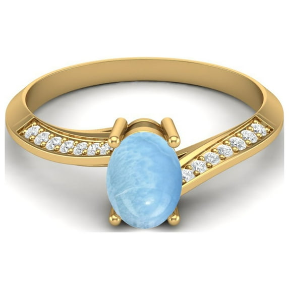 1.56 Cts Oval Larimar 925 Sterling Silver Gold Vermeil Solitaire Accent Woman Halo Mother's Day Gift Ring