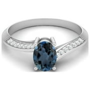 1.56 Cts Oval London Blue Topaz 925 Sterling Silver Solitaire Accent Woman Halo Valentines Day Gifts Ring