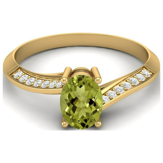 1.56 Cts Oval Peridot 925 Sterling Silver Gold Vermeil Solitaire Accent Woman Halo Valentines Day Gifts Ring