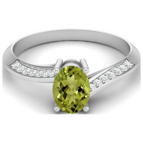 Mooneye 1.56 Cts Oval Peridot 925 Sterling Silver Solitaire Accent Woman Halo Wedding Ring
