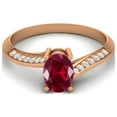 thumbnail image 1 of 1.56 Cts Oval Ruby Glass Field 925 Sterling Silver Rose Vermeil Solitaire Accent Woman Halo Valentines Day Gifts Ring, 1 of 4