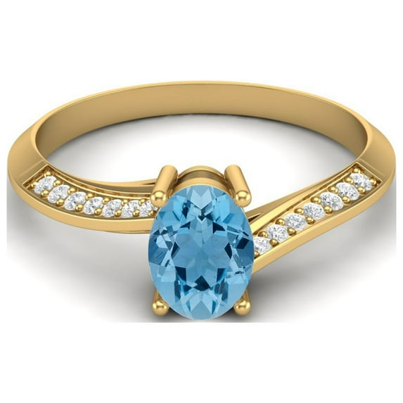 1.56 Cts Oval Swiss Blue Topaz 925 Sterling Silver Gold Vermeil Solitaire Accent Woman Halo Valentines Day Gifts Ring