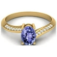 thumbnail image 1 of 1.56 Cts Oval Tanzanite 925 Sterling Silver Gold Vermeil Solitaire Accent Woman Halo Mother's Day Gift Ring, 1 of 4