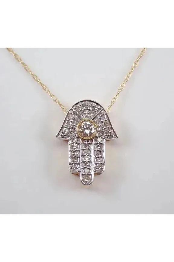 1.56Ct Round Cut Lab Created Diamond Hamsa Hand Pendant 14K Yellow Gold Plated