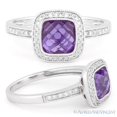 thumbnail image 1 of 1.56ct Checkerboard Amethyst & Round Cut Diamond Pave Halo-Design Ring in 14k White Gold, 1 of 1