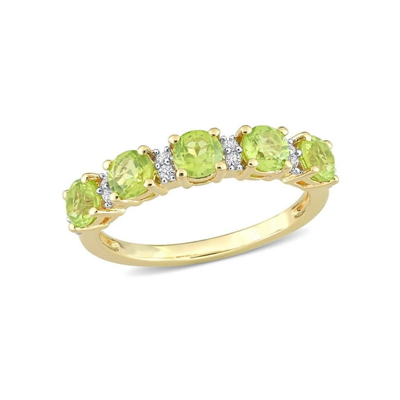 1.57 Carat (Ctw) Peridot and White Sapphire Band Ring Yellow Plated Silver for Women