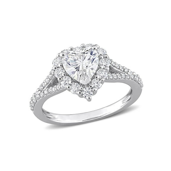 1.57 Carat (Ctw) Synthetic Moissanite Heart Engagement Ring in Sterling Silver for Women