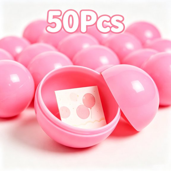 1.57 Inch Empty Capsule Balls 50-Count, Tutuviw Fillable Raffle Balls Bulk, Plastic Party Game Balls Empty Gumball Refills for Game Prizes, Vending Machine, Party Festival Decor, Pink