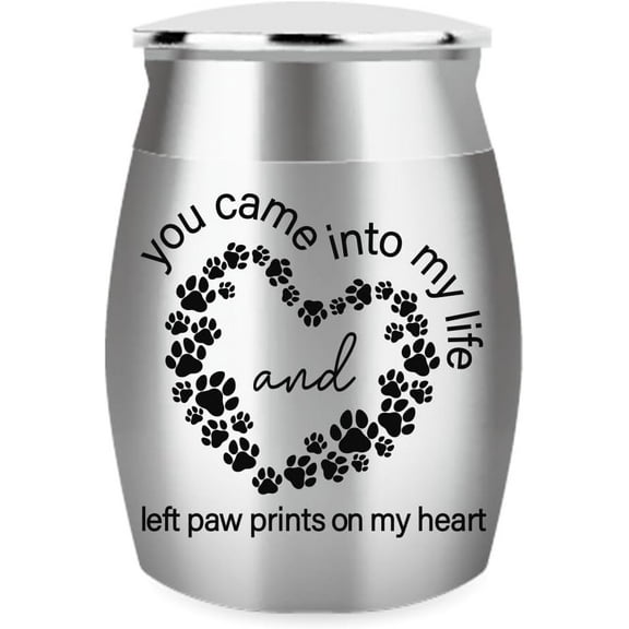 1.57 Inch Small Keepsake Urns for Dog and Cat Ashes Mini Cremation Urns for Ashes Stainless Steel Memorial Ashes You Came into My Life and Left Paw Prints