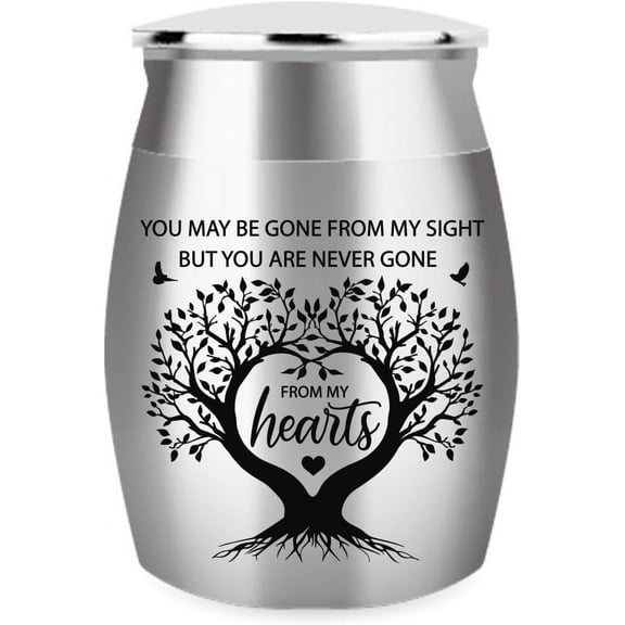 1.57 Inch Small Keepsake Urns for Human and Pet Ashes Mini Cremation Urns for Ashes Stainless Steel Memorial Ashes Tree of Life Pattern and Text Design Decorative Urns