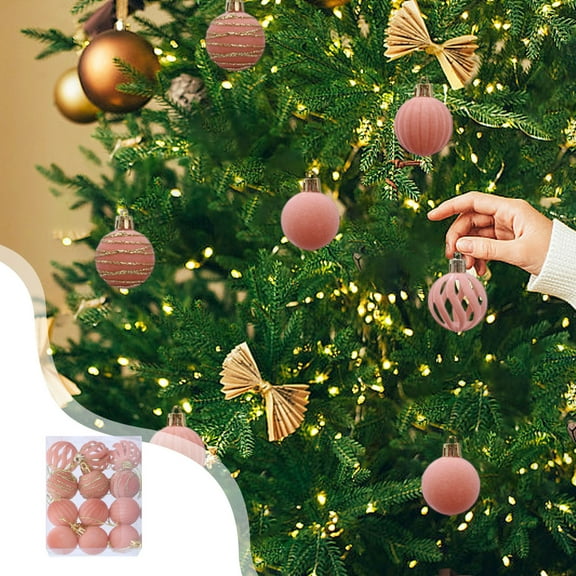 1.57 Inch Velvet Ornaments for Christmas Tree, 12 Pcs Glitter Flocked Christmas Ornaments Decorations Balls Set, Christmas Baubles Christmas Tree Hanging Ornaments Winter Holiday Party Decorations