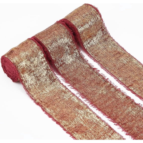 1.57 Inch x 16.4Yds 3 Rolls Glitter Chiffon Ribbons Dark Red Frayed Ribbon Handmade Fringe Frayed Ribbon Shimmer Polyester Ribbons