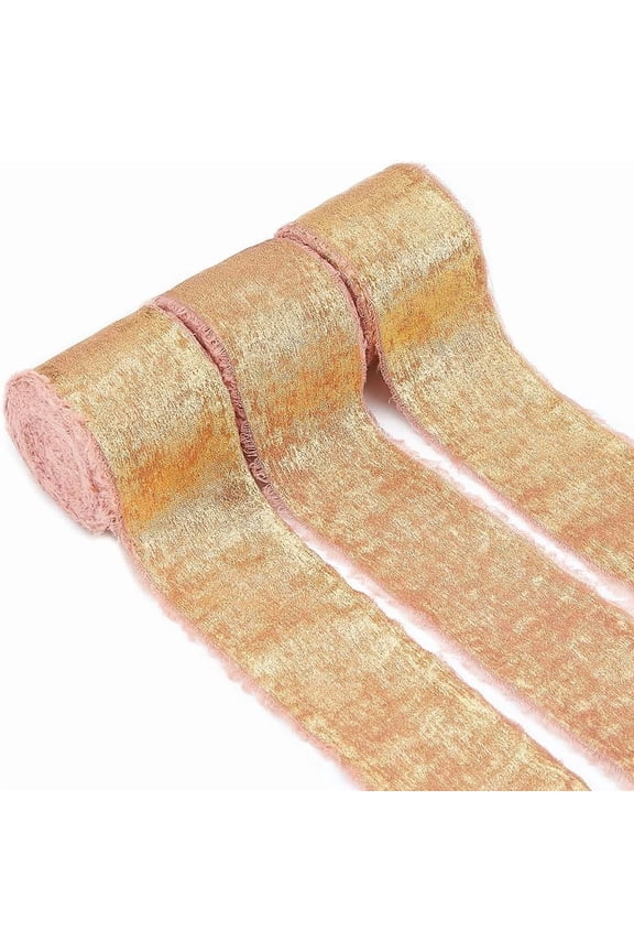 1.57 Inch x 16.4Yds 3 Rolls Glitter Chiffon Ribbons Pink Frayed Ribbon Handmade Fringe Frayed Ribbon Shimmer Polyester Ribbons for Flower Bouquet Gift Wrapping Wedding Party Decor