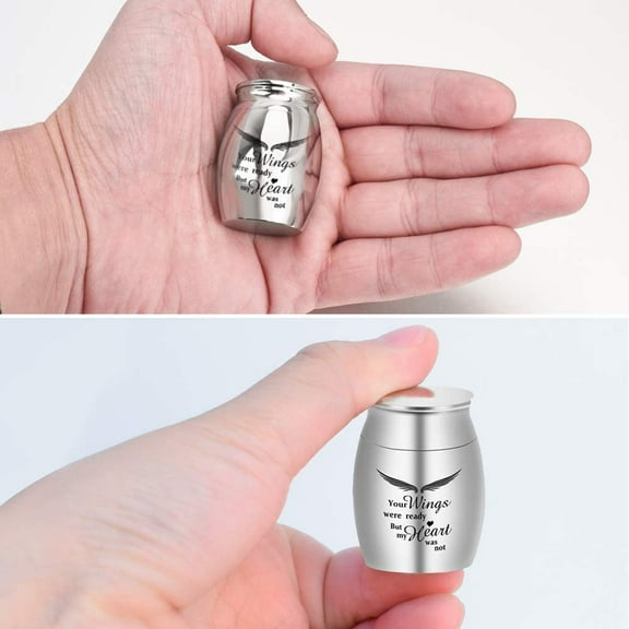 1.57 Inches Small Keepsake Urns for Human Ashes, Mini Wings Urns for Human Ashes, Adult Male or Female, Decorative Tiny Keepsake Silver Urns, Mini Cremation Urns Memorial Funeral Ashes