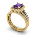 thumbnail image 1 of 1.57 ct Brilliant Emerald Cut Natural Amethyst 14k Yellow Gold Halo Solitaire with Accents Engagement Bridal Wedding Ring Band Set size 3.5, 1 of 7