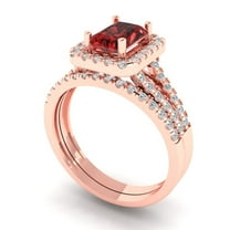 1.57 ct Brilliant Emerald Cut Natural Garnet 18K Rose Gold Halo Solitaire with Accents Engagement Bridal Wedding Ring Band Set size 3.5