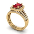 thumbnail image 1 of 1.57 ct Brilliant Emerald Cut Ruby 18K Yellow Gold Halo Solitaire with Accents Engagement Bridal Wedding Ring Band Set size 8.25, 1 of 7